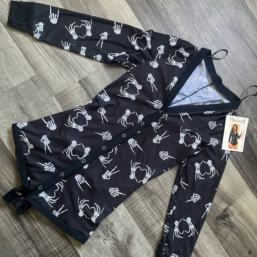 Black Button-Up onesie Skeleton hands